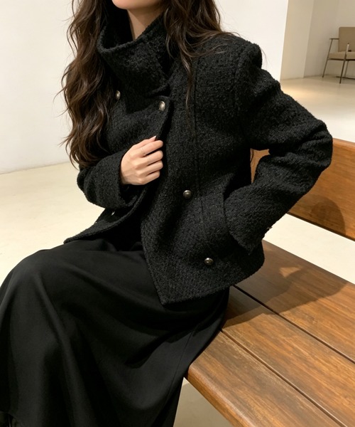 FAVORITO(ファヴォリート)の「スタンドカラーダブルブレストジャケット(ピーコート・レディース・ブラック/ベージュ・F)」の6枚目の写真