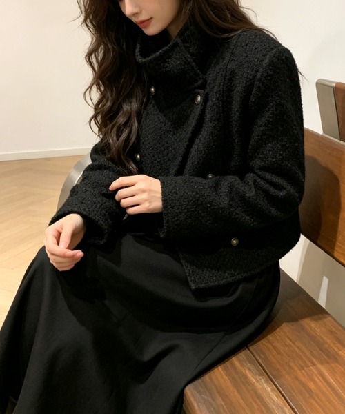 FAVORITO(ファヴォリート)の「スタンドカラーダブルブレストジャケット(ピーコート・レディース・ブラック/ベージュ・F)」の3枚目の写真