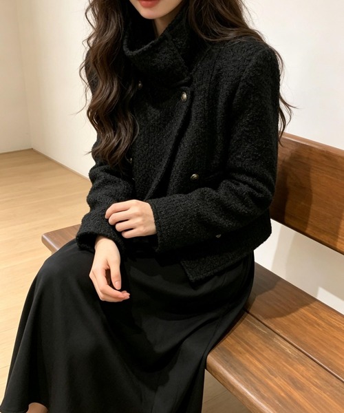 FAVORITO(ファヴォリート)の「スタンドカラーダブルブレストジャケット(ピーコート・レディース・ブラック/ベージュ・F)」の5枚目の写真
