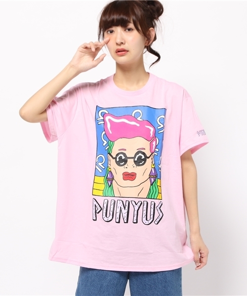 PUNYUS(プニュズ)の「フェイスTシャツ(Tシャツ/カットソー・レディース・ホワイト/ブラック/ライトピンク・4/3)」の3枚目の写真