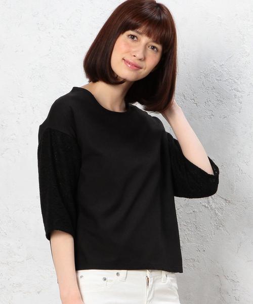 green label relaxing（グリーンレーベルリラクシング）の「CB ソデLACE ムジ PO ブラウス（シャツ/ブラウス・レディース・オフホワイト/ブラック・FREE）」の2枚目の写真