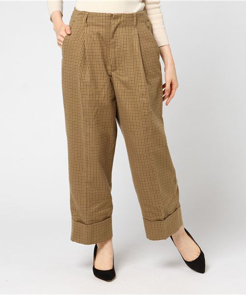 Lugnoncure（ルノンキュール）の「ウール混ガンクラブチェックタックパンツ（その他パンツ・レディース・ベージュ/ブラウン/グレー・LARGE/MEDIUM/SMALL）」の3枚目の写真