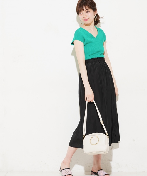 natural couture（ナチュラルクチュール）の「ふんわりタックスカート（スカート・レディース・ブラック/ベージュ/グリーン/レッド・FREE）」の6枚目の写真