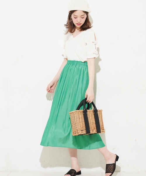 natural couture（ナチュラルクチュール）の「ふんわりタックスカート（スカート・レディース・ブラック/ベージュ/グリーン/レッド・FREE）」の5枚目の写真