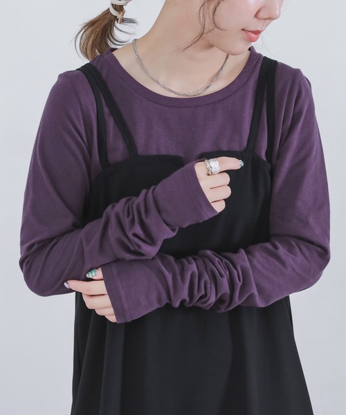 n'OrLABEL（ノアールレーベル）の「『シンプルきれいめネックゆるっとロンT』（Tシャツ/カットソー・レディース・ホワイト/ブラック/ネイビー/カーキ/イエロー/ブルー/アイボリー/モカ/スモークピンク/グレイッシュベージュ/チャコール/プラム/ワイン/サンドベージュ/ロイヤルブルー/グリーン/グレイッシュブルー・LL/M/L）」の14枚目の写真