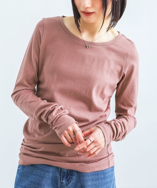 n'OrLABEL（ノアールレーベル）の「『シンプルきれいめネックゆるっとロンT』（Tシャツ/カットソー・レディース・ホワイト/ブラック/ネイビー/カーキ/イエロー/ブルー/アイボリー/モカ/スモークピンク/グレイッシュベージュ/チャコール/プラム/ワイン/サンドベージュ/ロイヤルブルー/グリーン/グレイッシュブルー・LL/M/L）」の18枚目の写真