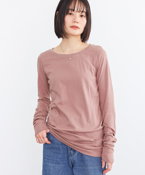 n'OrLABEL（ノアールレーベル）の「『シンプルきれいめネックゆるっとロンT』（Tシャツ/カットソー・レディース・ホワイト/ブラック/ネイビー/カーキ/イエロー/ブルー/アイボリー/モカ/スモークピンク/グレイッシュベージュ/チャコール/プラム/ワイン/サンドベージュ/ロイヤルブルー/グリーン/グレイッシュブルー・LL/M/L）」の19枚目の写真
