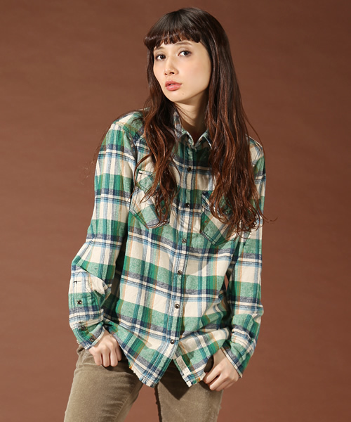 goa（ゴア）の「ヴィンテージ　ネルチェックシャツ（シャツ/ブラウス・レディース・グリーン/ブルー/レッド・FREE）」の2枚目の写真