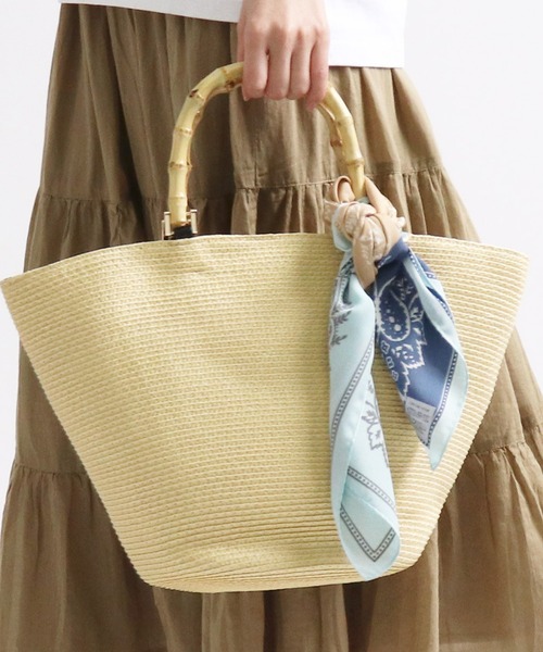 salle de bal(サルデバル)の「∴ スカーフ付き バンブーハンドルグログランテープバッグ(ハンドバッグ・レディース・ブラック/ベージュ/グレイッシュベージュ/グリーン・FREE)」の2枚目の写真