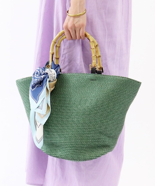 salle de bal(サルデバル)の「∴ スカーフ付き バンブーハンドルグログランテープバッグ(ハンドバッグ・レディース・ブラック/ベージュ/グレイッシュベージュ/グリーン・FREE)」の4枚目の写真