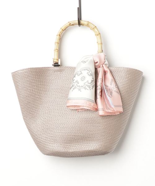 salle de bal(サルデバル)の「∴ スカーフ付き バンブーハンドルグログランテープバッグ(ハンドバッグ・レディース・ブラック/ベージュ/グレイッシュベージュ/グリーン・FREE)」の8枚目の写真