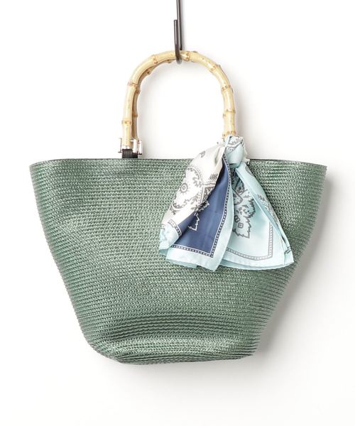 salle de bal(サルデバル)の「∴ スカーフ付き バンブーハンドルグログランテープバッグ(ハンドバッグ・レディース・ブラック/ベージュ/グレイッシュベージュ/グリーン・FREE)」の9枚目の写真