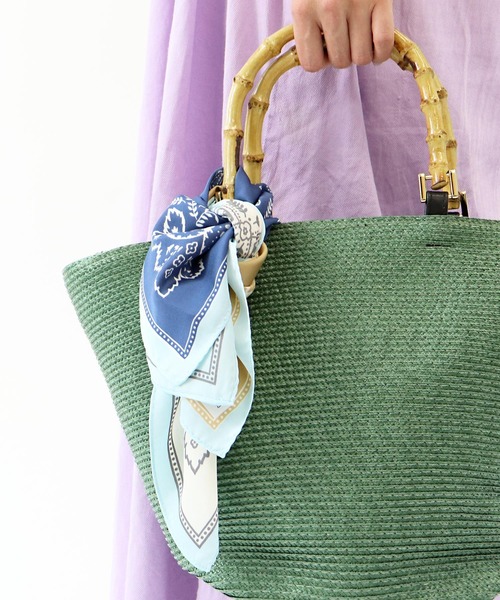 salle de bal(サルデバル)の「∴ スカーフ付き バンブーハンドルグログランテープバッグ(ハンドバッグ・レディース・ブラック/ベージュ/グレイッシュベージュ/グリーン・FREE)」の10枚目の写真