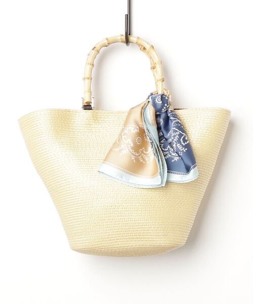 salle de bal(サルデバル)の「∴ スカーフ付き バンブーハンドルグログランテープバッグ(ハンドバッグ・レディース・ブラック/ベージュ/グレイッシュベージュ/グリーン・FREE)」の21枚目の写真