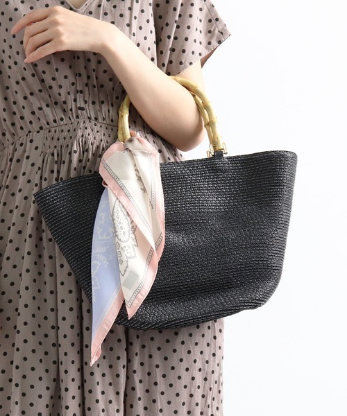 salle de bal(サルデバル)の「∴ スカーフ付き バンブーハンドルグログランテープバッグ(ハンドバッグ・レディース・ブラック/ベージュ/グレイッシュベージュ/グリーン・FREE)」の19枚目の写真