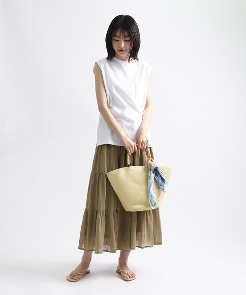 salle de bal(サルデバル)の「∴ スカーフ付き バンブーハンドルグログランテープバッグ(ハンドバッグ・レディース・ブラック/ベージュ/グレイッシュベージュ/グリーン・FREE)」の16枚目の写真