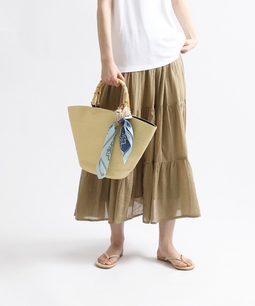 salle de bal(サルデバル)の「∴ スカーフ付き バンブーハンドルグログランテープバッグ(ハンドバッグ・レディース・ブラック/ベージュ/グレイッシュベージュ/グリーン・FREE)」の18枚目の写真