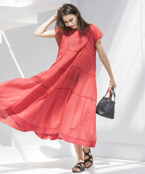 Emma Taylor（エマテイラー）の「エンブロイダリーレースティアードドレス（ワンピース・レディース・ブラック/レッド/オフホワイト・FREE）」の13枚目の写真