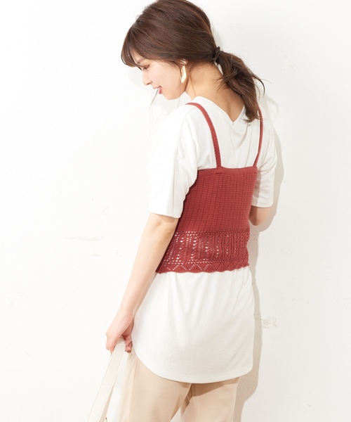 natural couture（ナチュラルクチュール）の「カギ針ニットキャミ（キャミソール・レディース・アイボリー/レッド/キャメル・FREE）」の7枚目の写真