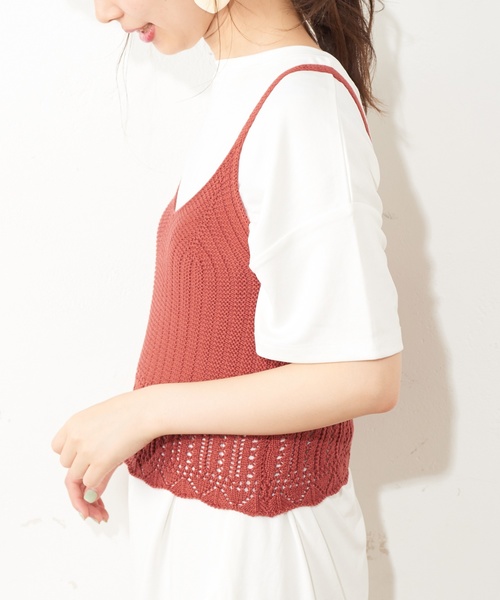 natural couture（ナチュラルクチュール）の「カギ針ニットキャミ（キャミソール・レディース・アイボリー/レッド/キャメル・FREE）」の12枚目の写真