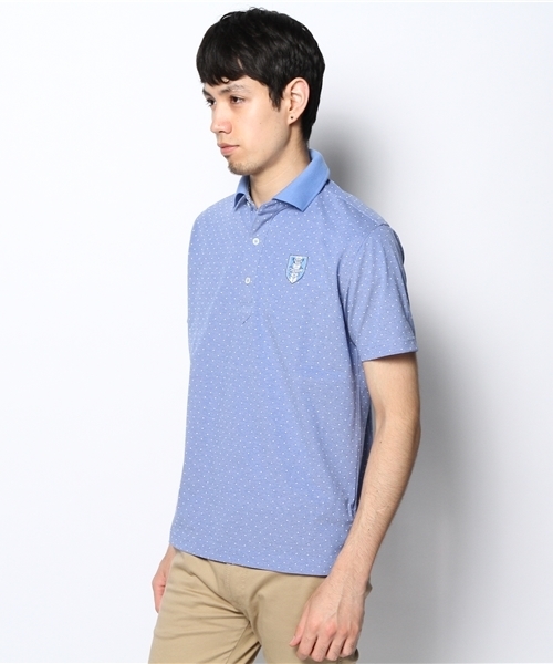 美品 BEAMS GOLF ビームス ゴルフ ポロシャツ ドット 水色 総柄 L 美品 BEAMS GOLF ビームス ゴルフ ポロシャツ ドット 水色 総柄