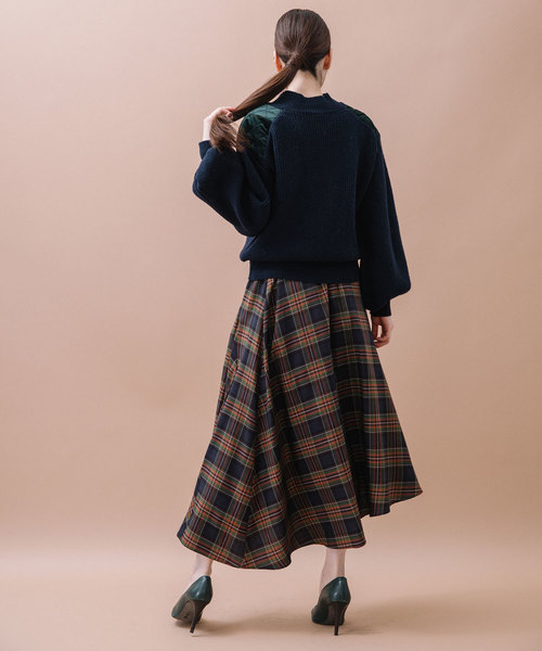 MARECHAL TERRE（マルシャルテル）の「チェックスカート（スカート・レディース・ベージュ/グリーン・ONE SIZE）」の6枚目の写真