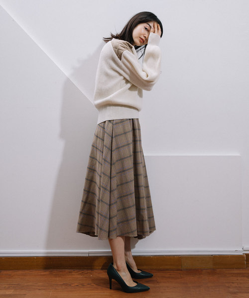 MARECHAL TERRE（マルシャルテル）の「チェックスカート（スカート・レディース・ベージュ/グリーン・ONE SIZE）」の8枚目の写真