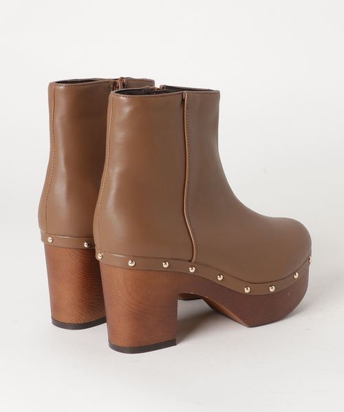 WEGO（ウィゴー）の「WEGO/スタッズ付きウッドソールブーツ（ブーツ・レディース・ブラウン/ブラック・MEDIUM/LARGE）」の3枚目の写真