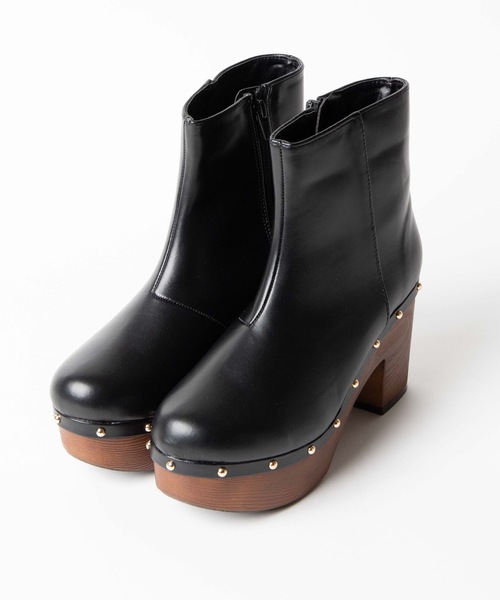 WEGO（ウィゴー）の「WEGO/スタッズ付きウッドソールブーツ（ブーツ・レディース・ブラウン/ブラック・MEDIUM/LARGE）」の2枚目の写真