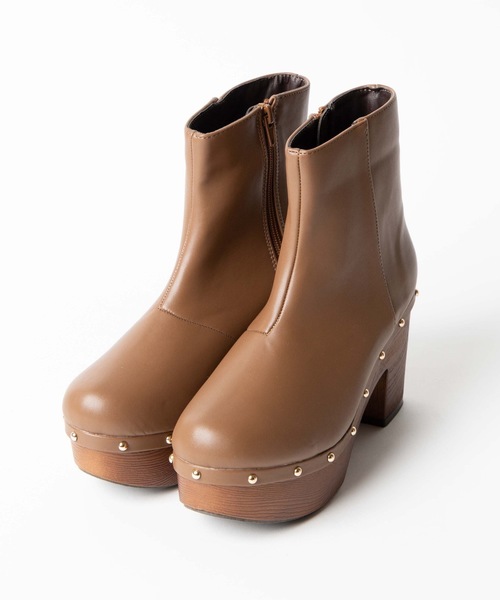 WEGO（ウィゴー）の「WEGO/スタッズ付きウッドソールブーツ（ブーツ・レディース・ブラウン/ブラック・MEDIUM/LARGE）」の8枚目の写真