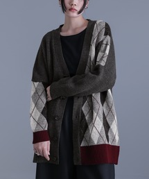 『アシメアーガイル柄ニットカーディガン』