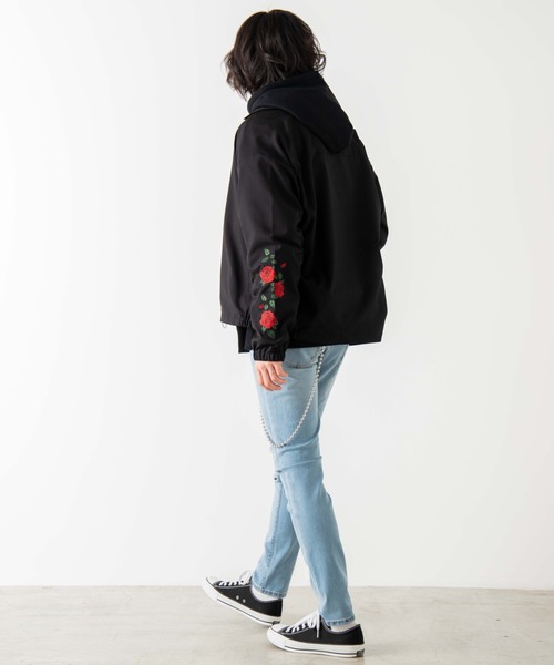 WEGO（ウィゴー）の「WEGO/【セットアップ対応商品】ローズ刺繍スウィングトップ/シャツジャケット（ブルゾン・メンズ・ピンク/ブラック・MEDIUM/LARGE）」の12枚目の写真