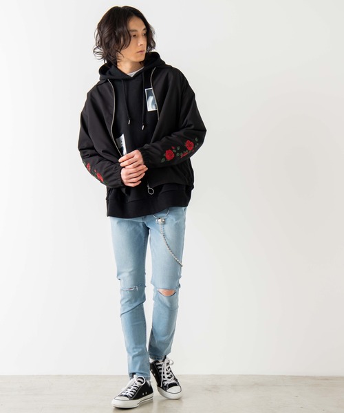 WEGO（ウィゴー）の「WEGO/【セットアップ対応商品】ローズ刺繍スウィングトップ/シャツジャケット（ブルゾン・メンズ・ピンク/ブラック・MEDIUM/LARGE）」の14枚目の写真