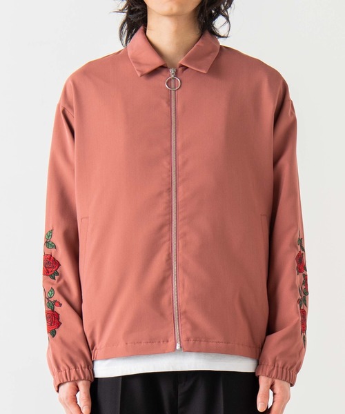 WEGO（ウィゴー）の「WEGO/【セットアップ対応商品】ローズ刺繍スウィングトップ/シャツジャケット（ブルゾン・メンズ・ピンク/ブラック・MEDIUM/LARGE）」の6枚目の写真