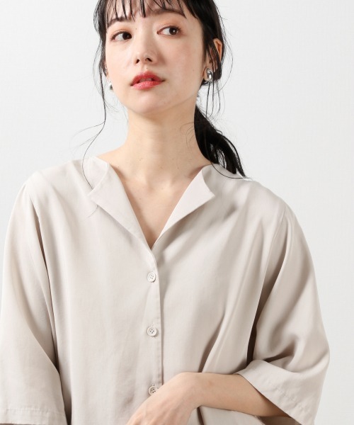 LOWRYS FARM（ローリーズファーム）の「テンセルノーカラーシャツ　879004（シャツ/ブラウス・レディース・チャコールグレー/イエロー/アイボリー・FREE）」の9枚目の写真