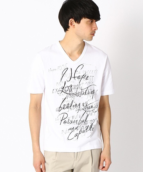 COMME CA ISM(コムサイズム)の「Vネック プリントTシャツ(Tシャツ/カットソー・メンズ・ホワイト/ブラック/カーキ/オレンジ・MEDIUM/LARGE/X-LARGE)」の2枚目の写真