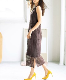 幾何柄レースすっきりワンピース