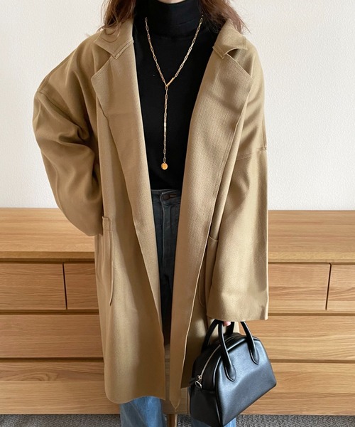 ABITOKYO（アビトーキョー）の「オーバーサイズ チュニックチェスターコート（チェスターコート・レディース・ブラック/ブラウン/グレー/ライトベージュ/ブルーグレー/キャメル・L/M）」の6枚目の写真