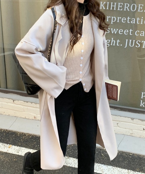 ABITOKYO（アビトーキョー）の「オーバーサイズ チュニックチェスターコート（チェスターコート・レディース・ブラック/ブラウン/グレー/ライトベージュ/ブルーグレー/キャメル・L/M）」の15枚目の写真