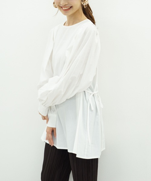 archives（アルシーヴ）の「サイドリボンチュニック（シャツ/ブラウス・レディース・ブラウン/ブルー/オフホワイト・MEDIUM）」の2枚目の写真