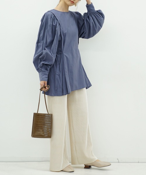 archives（アルシーヴ）の「サイドリボンチュニック（シャツ/ブラウス・レディース・ブラウン/ブルー/オフホワイト・MEDIUM）」の5枚目の写真