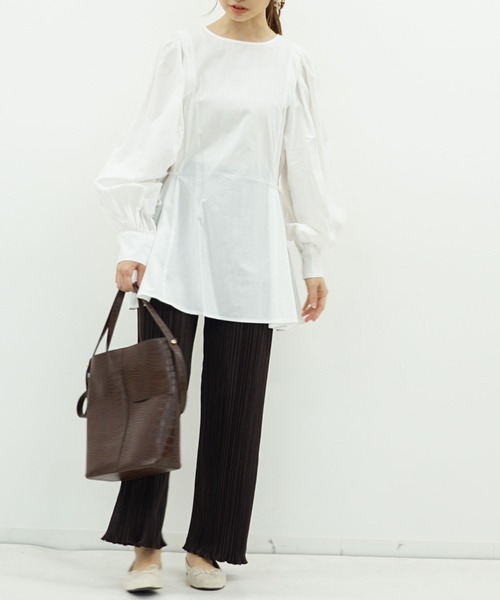 archives（アルシーヴ）の「サイドリボンチュニック（シャツ/ブラウス・レディース・ブラウン/ブルー/オフホワイト・MEDIUM）」の9枚目の写真