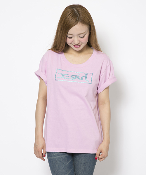 X-girl（エックスガール）の「GLITTER BOX LOGO S/S BIG TEE（Tシャツ/カットソー・レディース・ピンク/ネイビー/ホワイト/ブラック/アッシュ・ONE SIZE）」の5枚目の写真