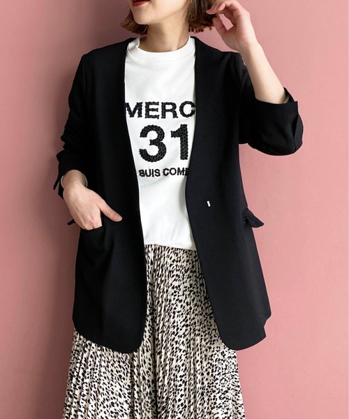 PICCIN(ピッチン)の「ノーカラージャケット(ノーカラージャケット・レディース・ブラック/キャメル・M)」の2枚目の写真