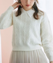 tocco closet | 刺繍入りスカラップ襟付きケーブル編みニットプルオーバー(ニット/セーター)
