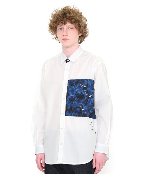 パネルポケットルーズフィットシャツ ホワイト シャツ ブラウス トップス Design ティーシャツ シャツ ブラウス バーズインブラッシング Graniph デザイン Tshirts グラニフ のファッション ストア Design Store