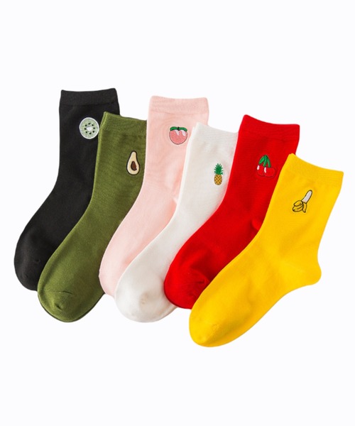 「kakko」（カッコ）の「レディース 果物ワンポイントソックス靴下 クルー丈（ソックス/靴下・レディース・ピンク/ホワイト/イエロー/レッド/ダークグリーン/ブラック・FREE）」の7枚目の写真
