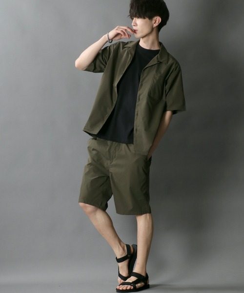 SITRY（シトリー）の「ナチュラルストレッチ オープンカラーシャツ＆テーパードショーツ セットアップ ＆エコバック/ワンマイルウェア（セットアップ・メンズ・ブラック/ネイビー/カーキ/ベージュ・M/XL/L）」の3枚目の写真