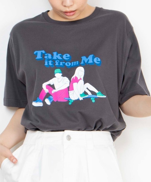 WEGO(ウィゴー)の「WEGO/カップルモチーフスケボーTシャツ(Tシャツ/カットソー・レディース・イエロー/スミクロ・SMALL/MEDIUM/LARGE/X-LARGE)」の1枚目の写真