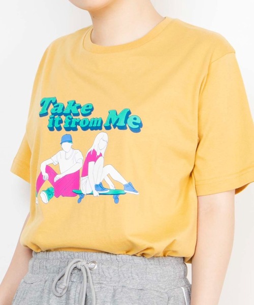 WEGO(ウィゴー)の「WEGO/カップルモチーフスケボーTシャツ(Tシャツ/カットソー・レディース・イエロー/スミクロ・SMALL/MEDIUM/LARGE/X-LARGE)」の2枚目の写真